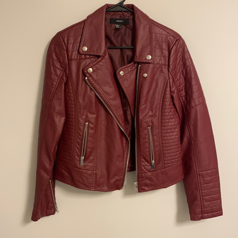 Forever 21, pleather jacket, maroon with silver buttons/ zippers